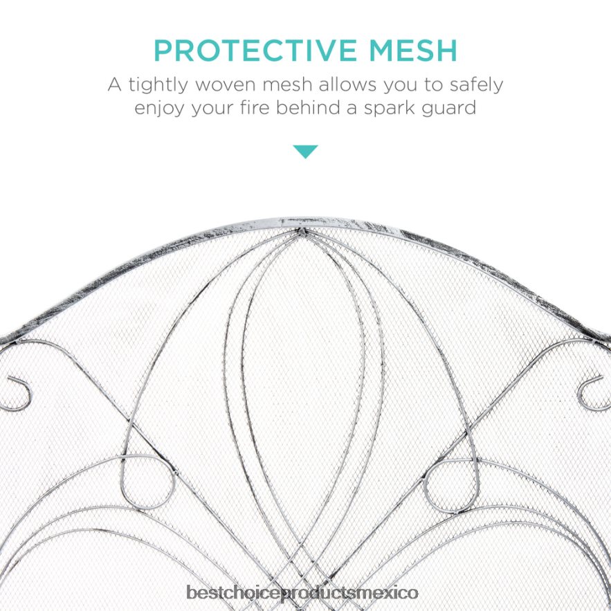 accesorio Cubierta de pantalla para chimenea de metal de hierro forjado de 3 paneles con diseño de volutas Best Choice Products estaño X080FZ1263