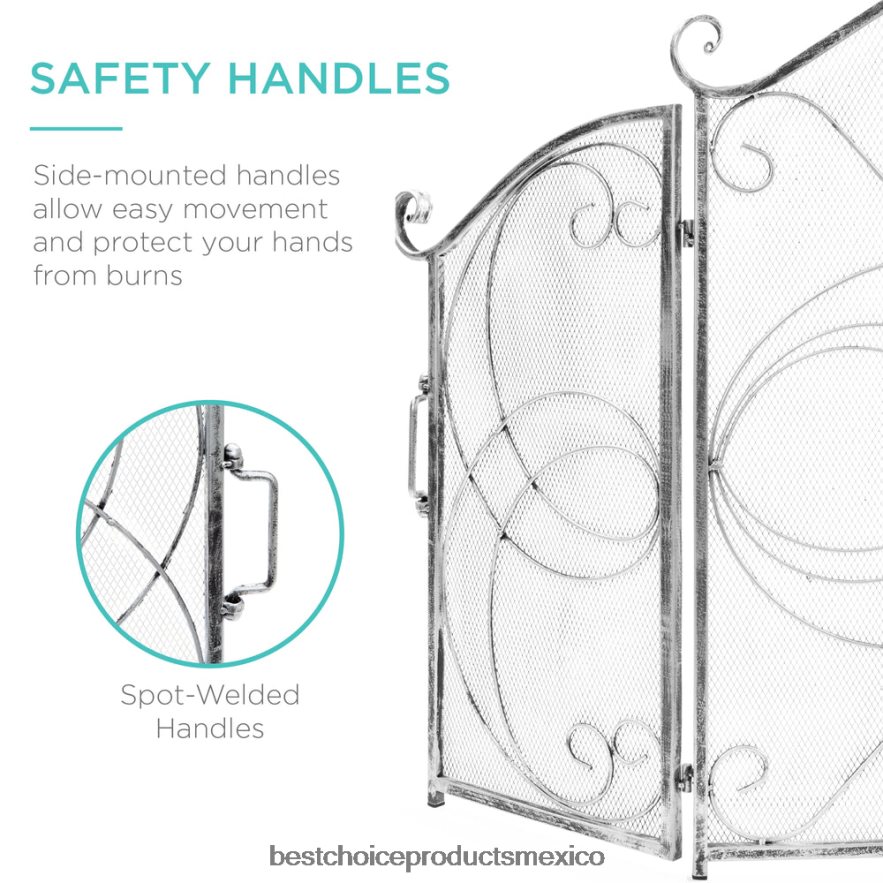 accesorio Cubierta de pantalla para chimenea de metal de hierro forjado de 3 paneles con diseño de volutas Best Choice Products estaño X080FZ1263