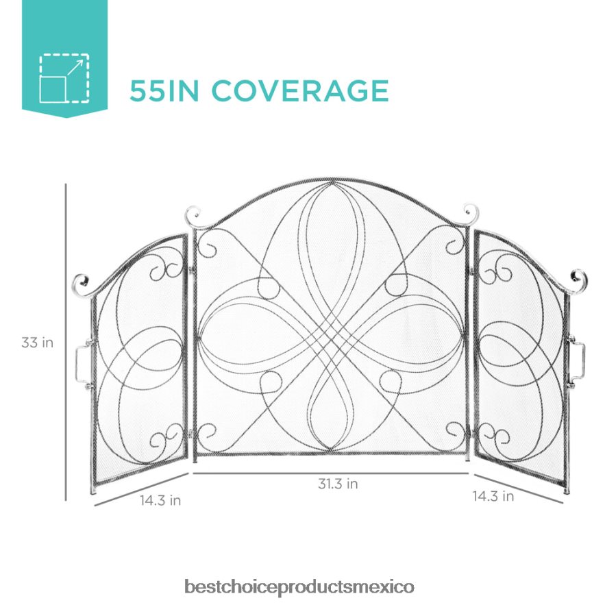 accesorio Cubierta de pantalla para chimenea de metal de hierro forjado de 3 paneles con diseño de volutas Best Choice Products estaño X080FZ1263