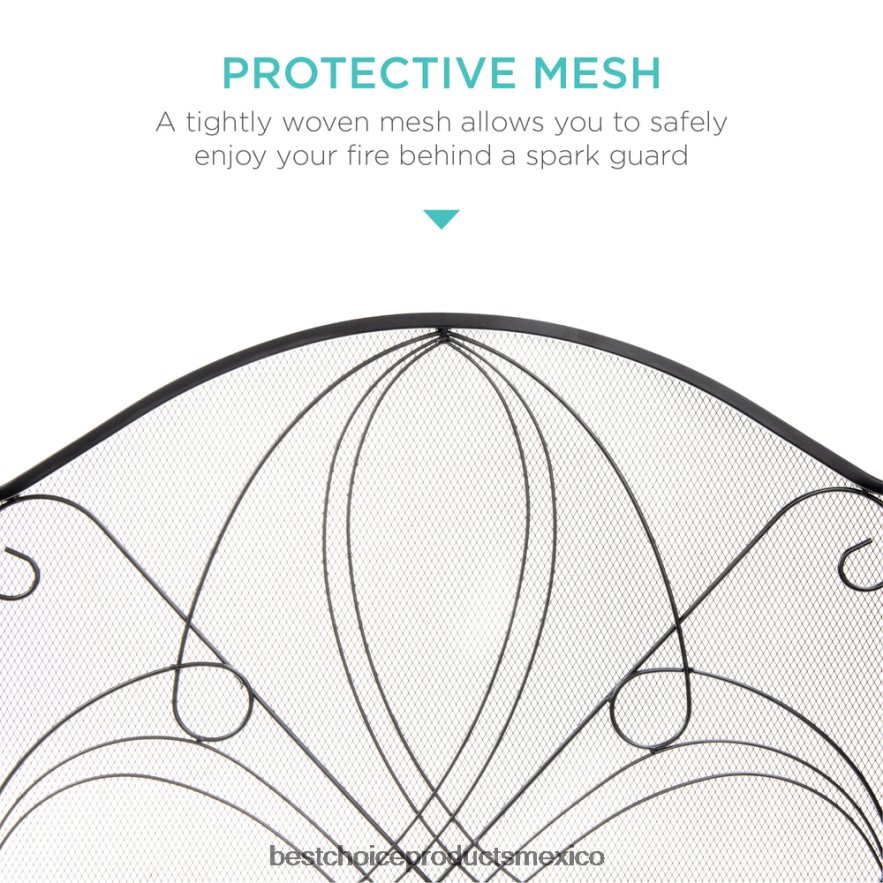 accesorio Cubierta de pantalla para chimenea de metal de hierro forjado de 3 paneles con diseño de volutas Best Choice Products negro X080FZ1264