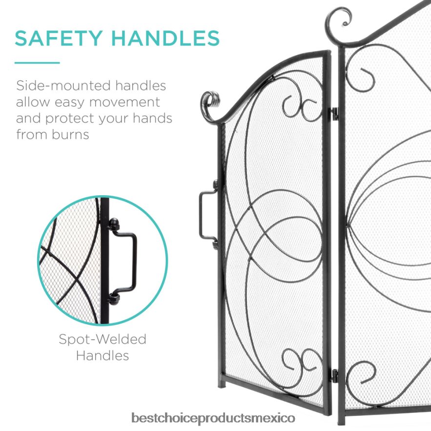 accesorio Cubierta de pantalla para chimenea de metal de hierro forjado de 3 paneles con diseño de volutas Best Choice Products negro X080FZ1264