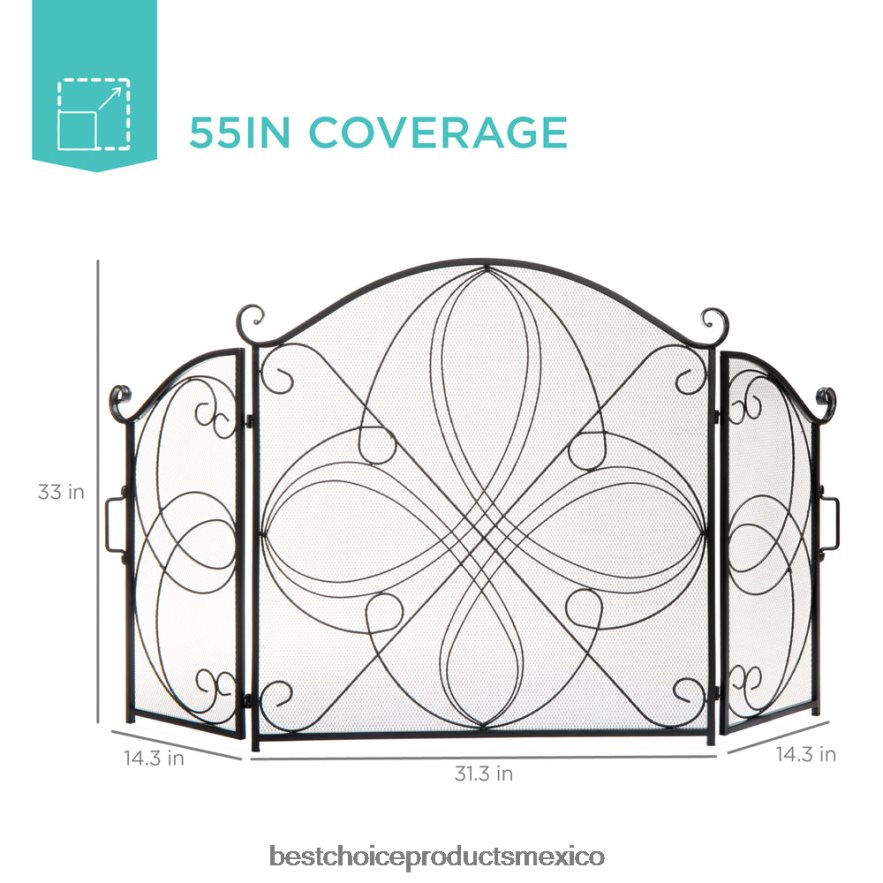 accesorio Cubierta de pantalla para chimenea de metal de hierro forjado de 3 paneles con diseño de volutas Best Choice Products negro X080FZ1264