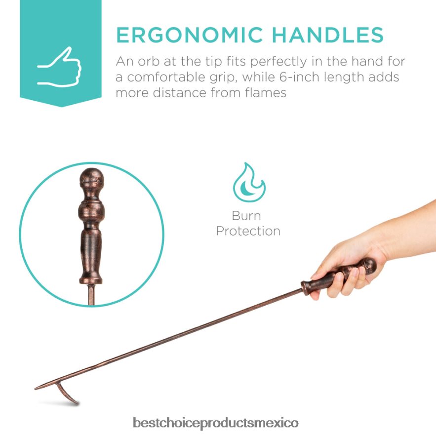accesorio Juego de herramientas para chimenea y brasero de interior y exterior de hierro rústico de 5 piezas con soporte Best Choice Products cobre X080FZ704