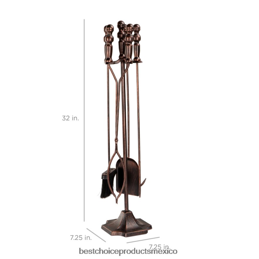 accesorio Juego de herramientas para chimenea y brasero de interior y exterior de hierro rústico de 5 piezas con soporte Best Choice Products cobre X080FZ704