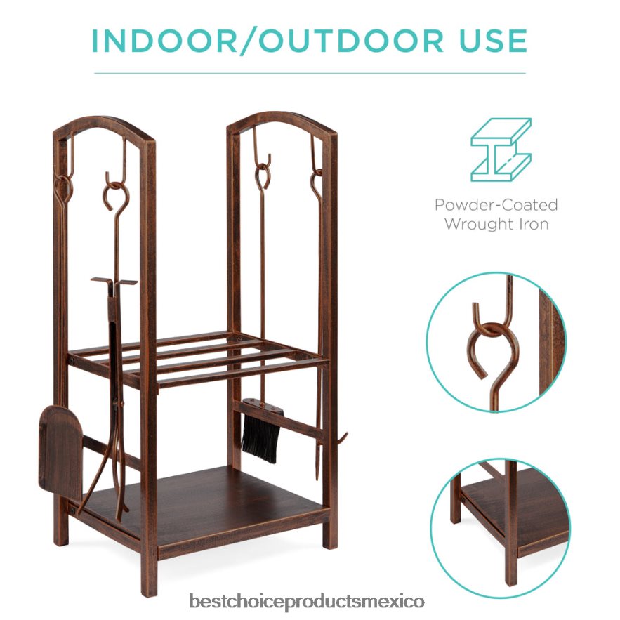 accesorio Juego de herramientas para soporte de leña de 5 piezas con gancho, escoba, pala y pinzas Best Choice Products cobre X080FZ352