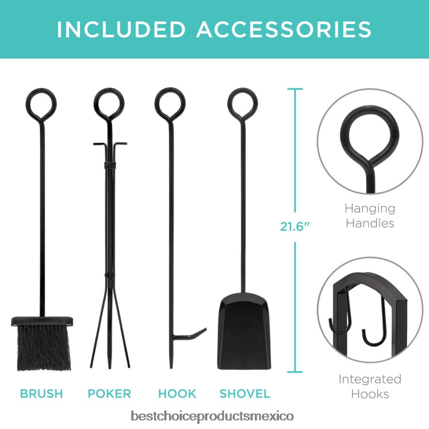 accesorio Juego de herramientas para soporte de leña de 5 piezas con gancho, escoba, pala y pinzas Best Choice Products negro X080FZ351