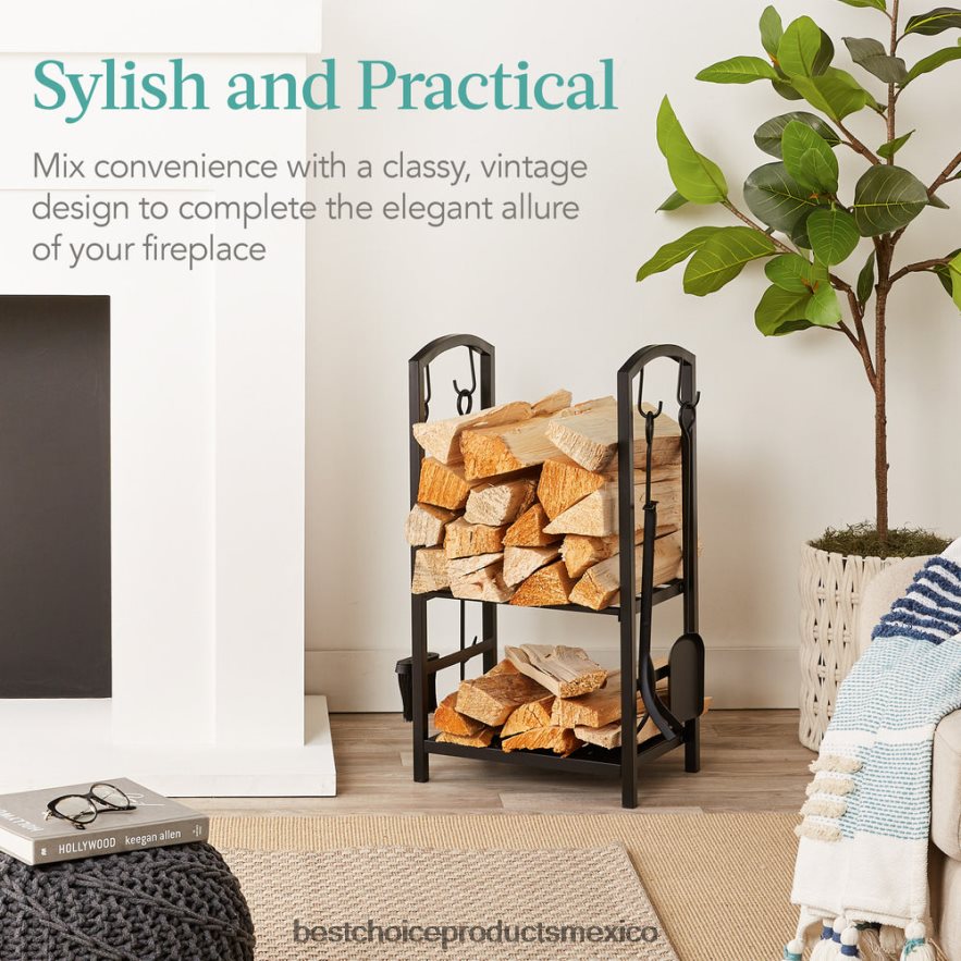 accesorio Juego de herramientas para soporte de leña de 5 piezas con gancho, escoba, pala y pinzas Best Choice Products negro X080FZ351