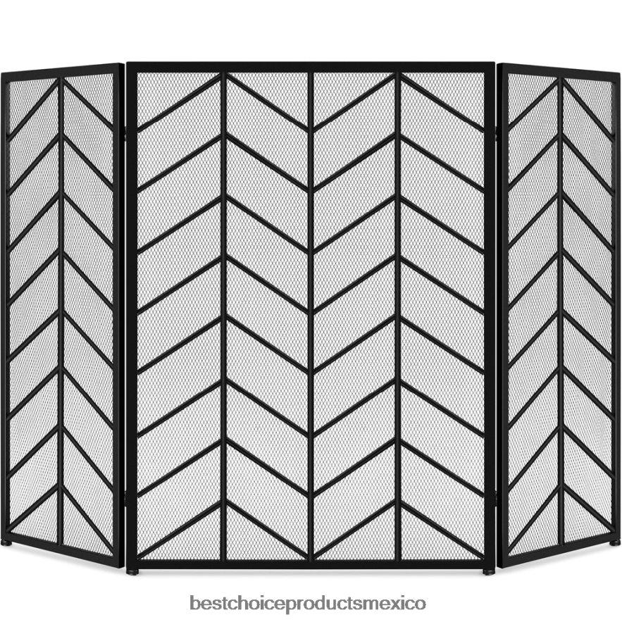 accesorio Mampara de chimenea de hierro de 3 paneles con asas Best Choice Products negro X080FZ1261