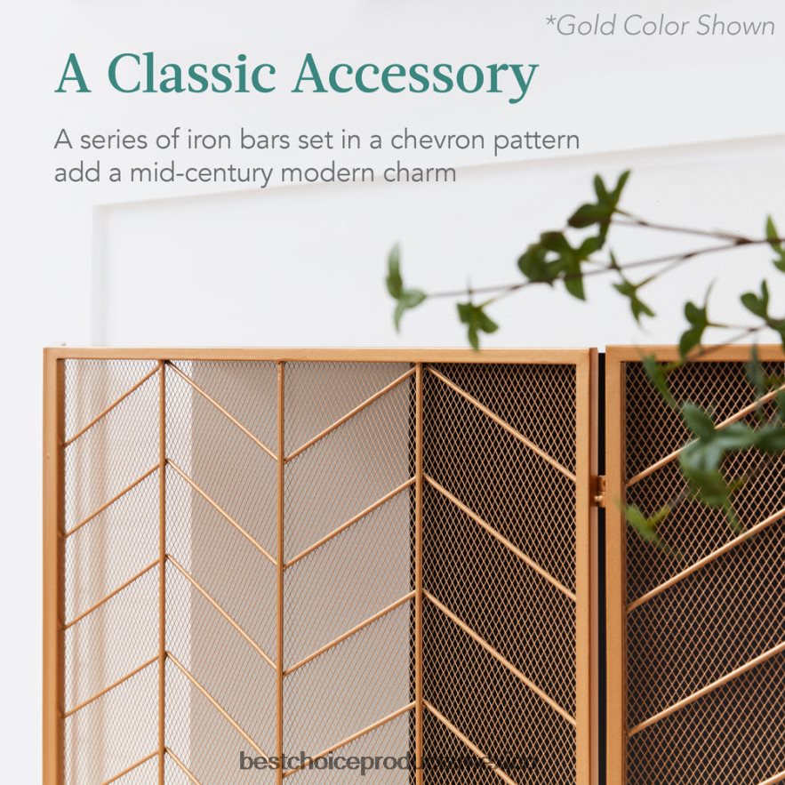 accesorio Mampara de chimenea de hierro de 3 paneles con asas Best Choice Products negro X080FZ1261