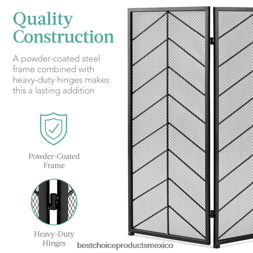 accesorio Mampara de chimenea de hierro de 3 paneles con asas Best Choice Products negro X080FZ1261
