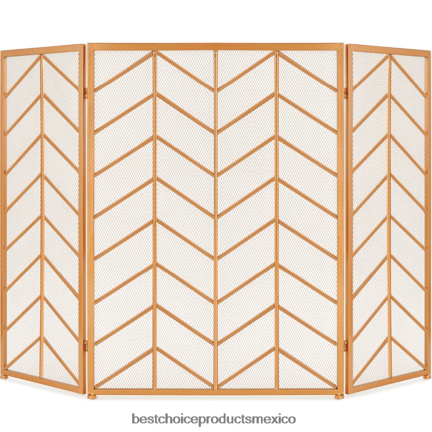 accesorio Mampara de chimenea de hierro de 3 paneles con asas Best Choice Products oro X080FZ1260