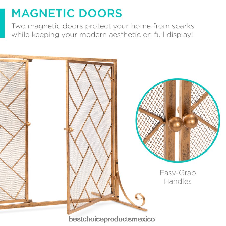 accesorio Mampara de chimenea geométrica de hierro forjado de 2 paneles con puertas magnéticas Best Choice Products oro X080FZ714