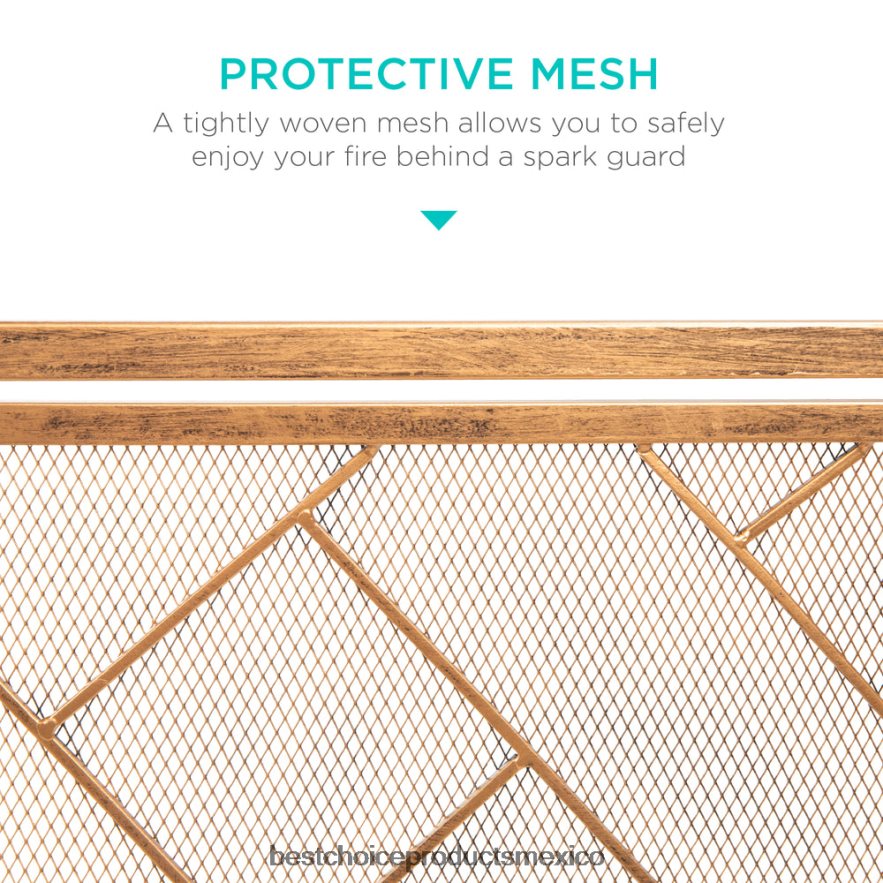 accesorio Mampara de chimenea geométrica de hierro forjado de 2 paneles con puertas magnéticas Best Choice Products oro X080FZ714