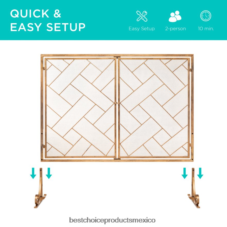 accesorio Mampara de chimenea geométrica de hierro forjado de 2 paneles con puertas magnéticas Best Choice Products oro X080FZ714