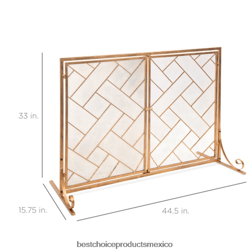 accesorio Mampara de chimenea geométrica de hierro forjado de 2 paneles con puertas magnéticas Best Choice Products oro X080FZ714