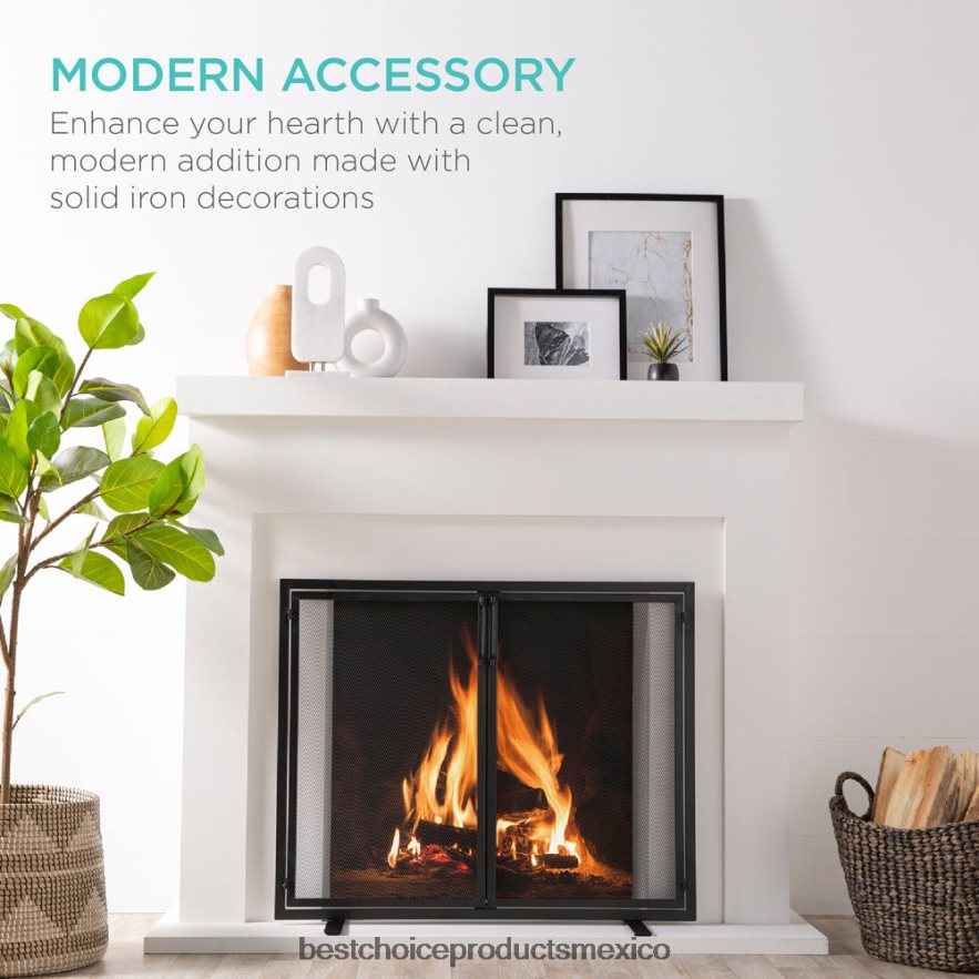 accesorio Mampara para chimenea de hierro forjado de 2 puertas con puertas magnéticas Best Choice Products negro X080FZ354