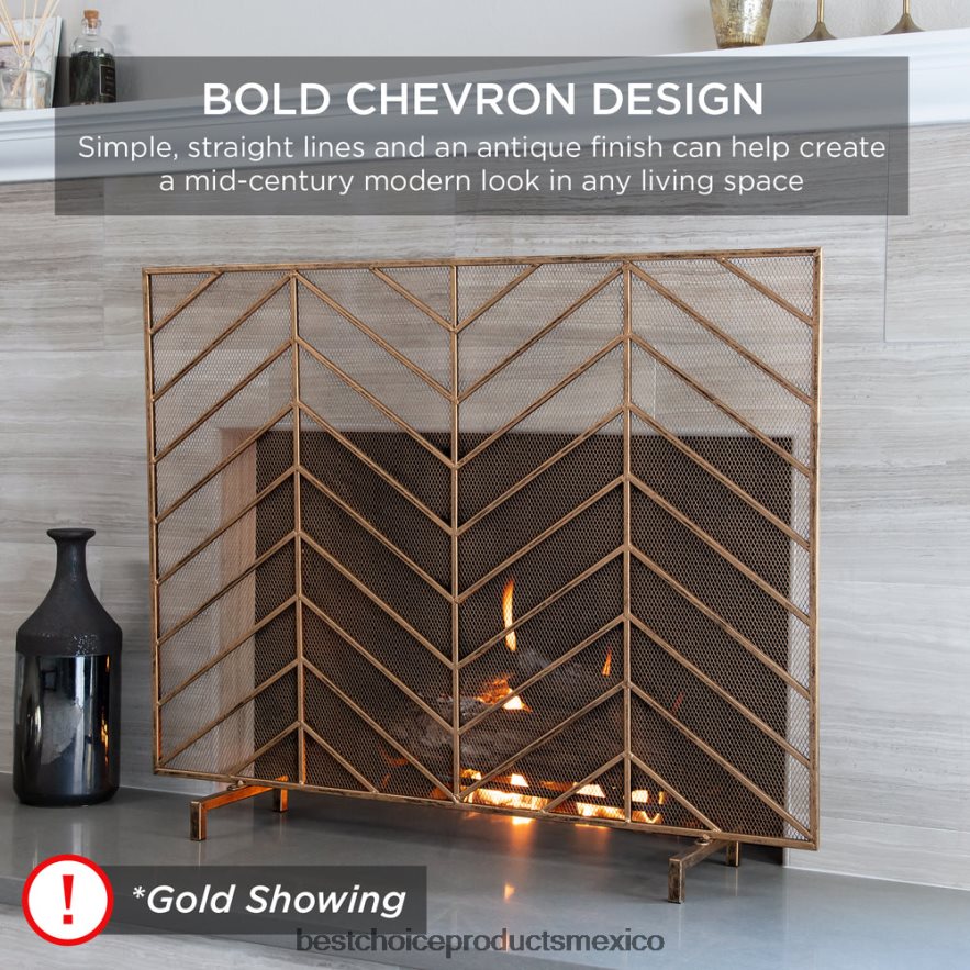 accesorio Pantalla de chimenea de chevron de hierro de un solo panel con acabado antiguo Best Choice Products cobre X080FZ1233