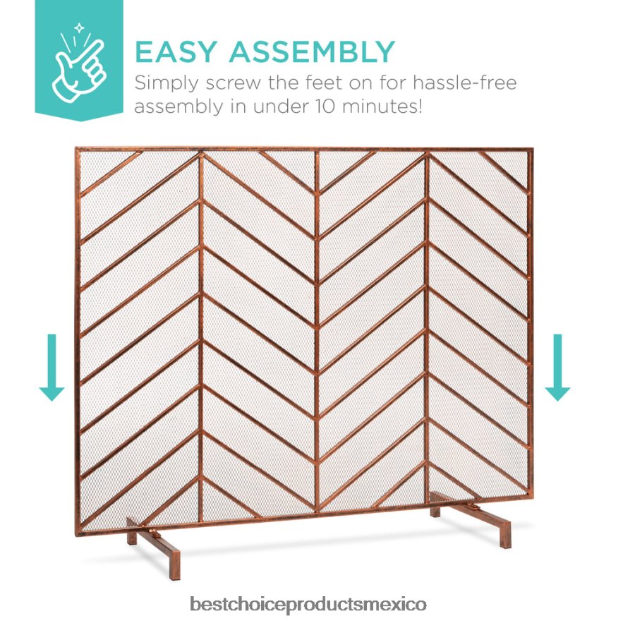 accesorio Pantalla de chimenea de chevron de hierro de un solo panel con acabado antiguo Best Choice Products cobre X080FZ1233
