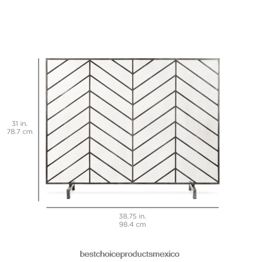 accesorio Pantalla de chimenea de chevron de hierro de un solo panel con acabado antiguo Best Choice Products estaño X080FZ1232