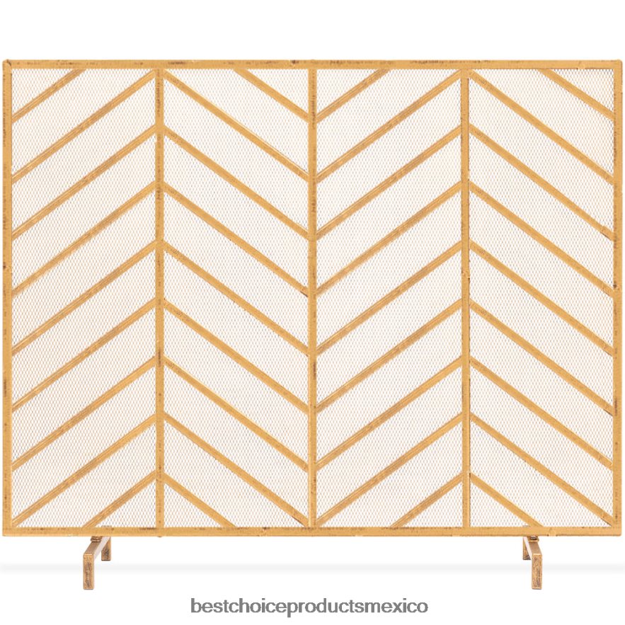 accesorio Pantalla de chimenea de chevron de hierro de un solo panel con acabado antiguo Best Choice Products oro X080FZ1230