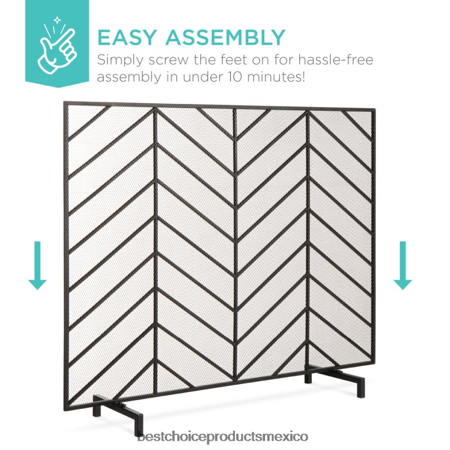 accesorio Pantalla de chimenea de chevron de hierro de un solo panel con acabado antiguo Best Choice Products satén negro X080FZ1231