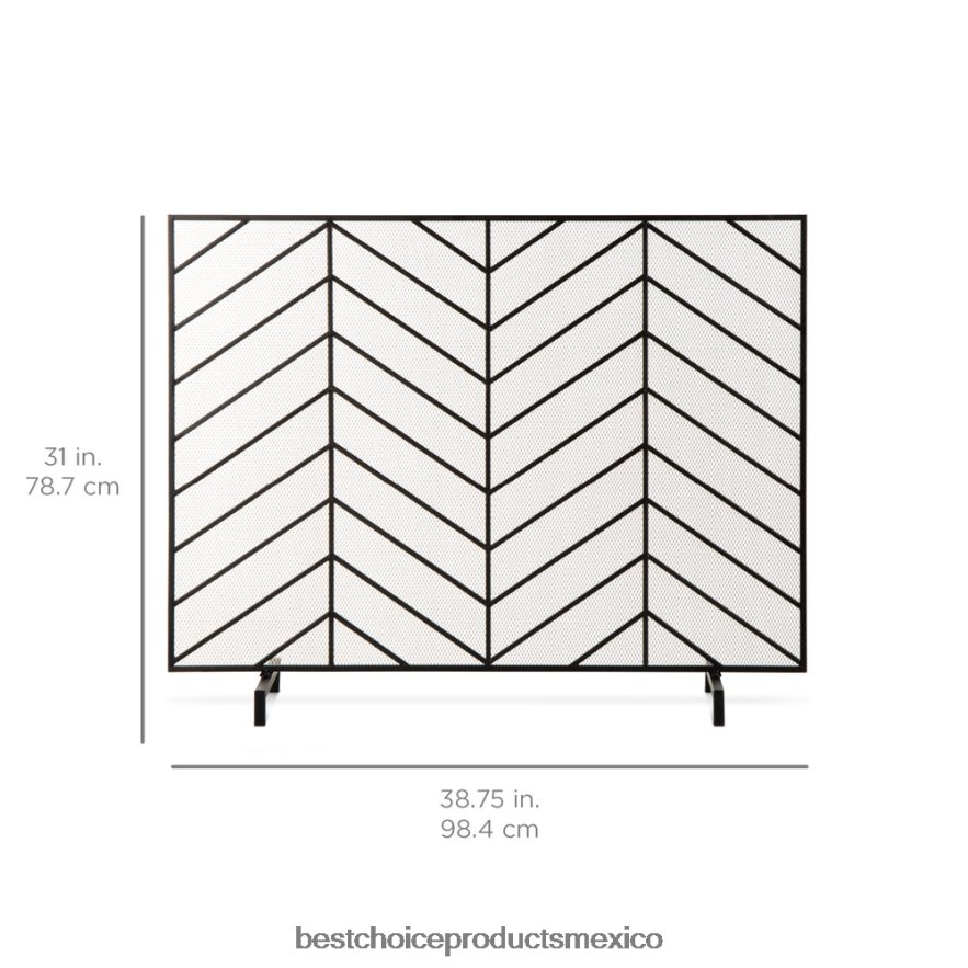 accesorio Pantalla de chimenea de chevron de hierro de un solo panel con acabado antiguo Best Choice Products satén negro X080FZ1231
