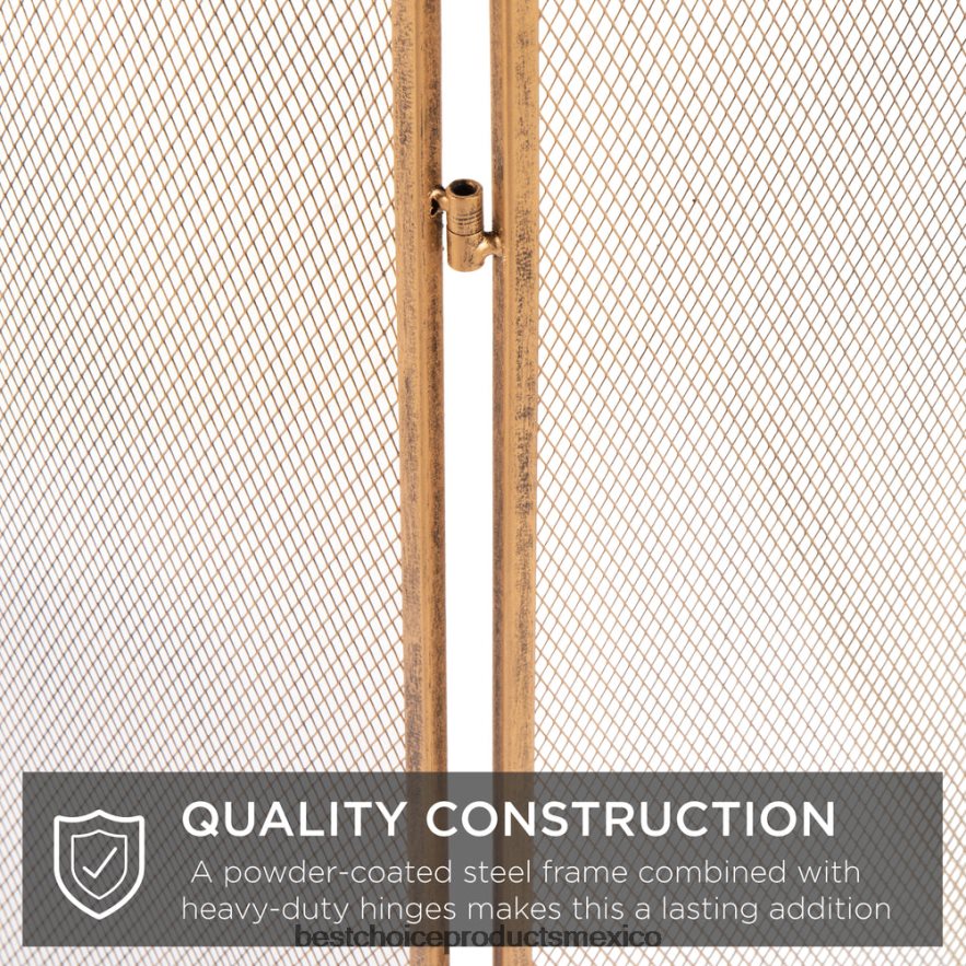 accesorio Pantalla de chimenea de malla de acero simple de 3 paneles con acabado desgastado Best Choice Products oro antiguo X080FZ661