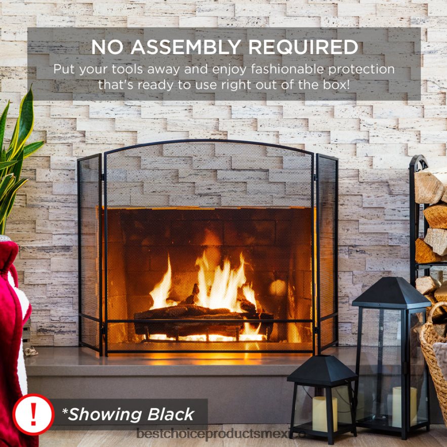 accesorio Pantalla de chimenea de malla de acero simple de 3 paneles con acabado desgastado Best Choice Products oro antiguo X080FZ661