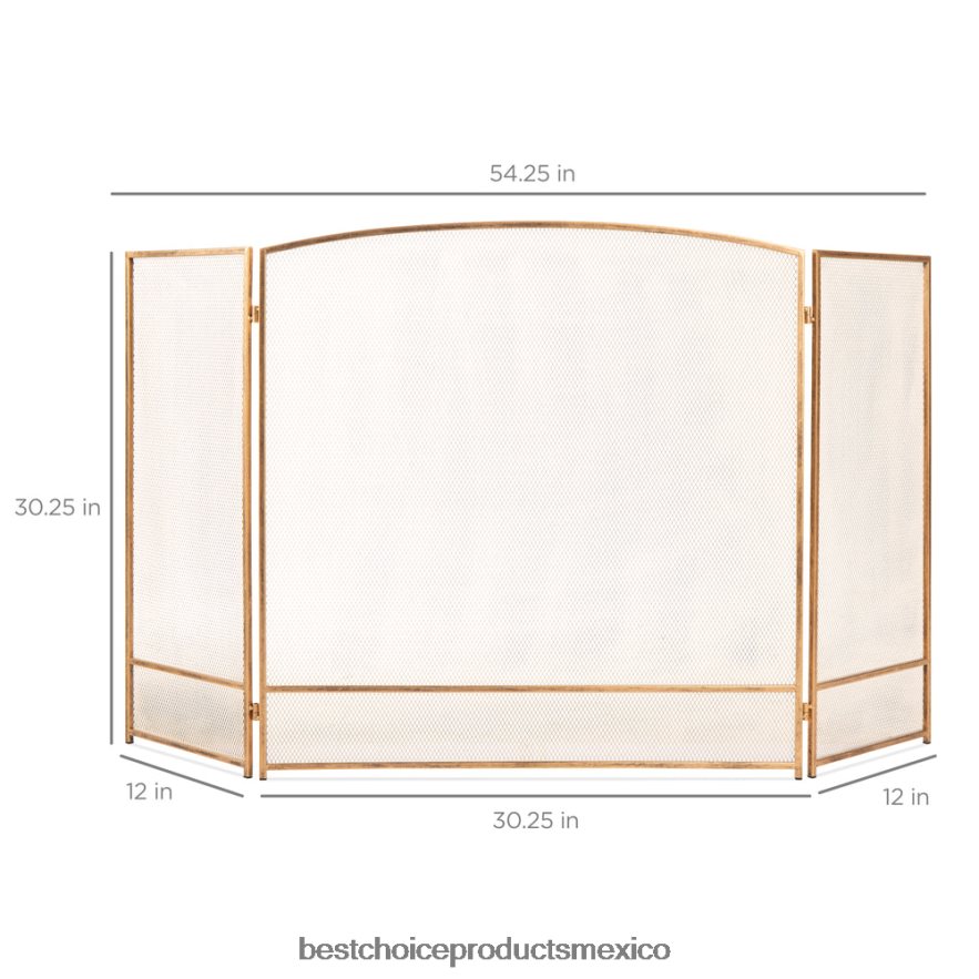accesorio Pantalla de chimenea de malla de acero simple de 3 paneles con acabado desgastado Best Choice Products oro antiguo X080FZ661
