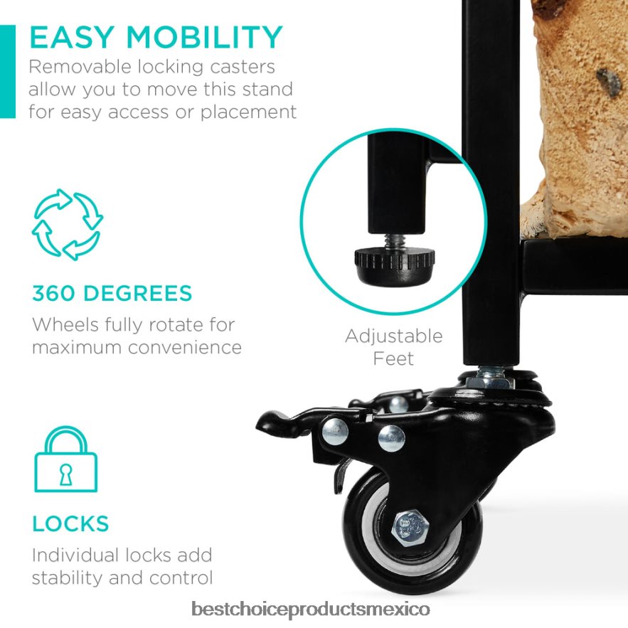 accesorio Rejilla para leña de hierro forjado de 3 niveles con juego de herramientas de 4 piezas y ruedas Best Choice Products negro X080FZ342