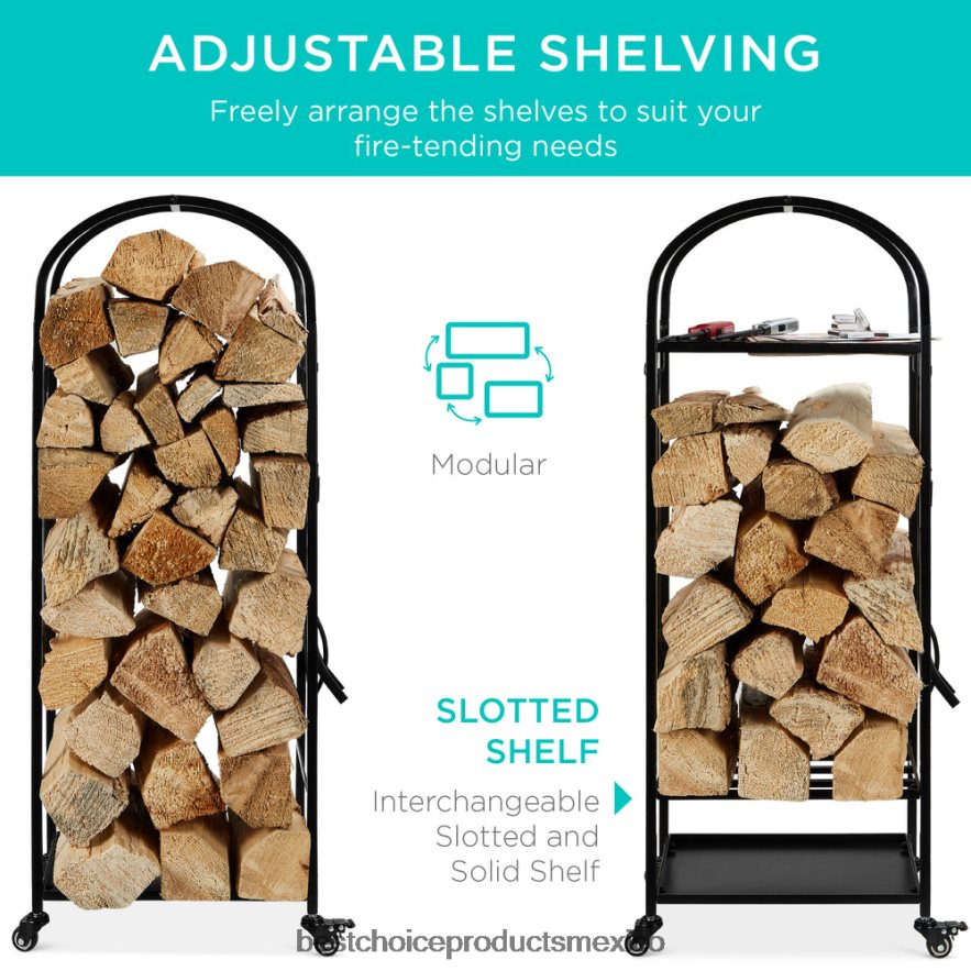 accesorio Rejilla para leña de hierro forjado de 3 niveles con juego de herramientas de 4 piezas y ruedas Best Choice Products negro X080FZ342