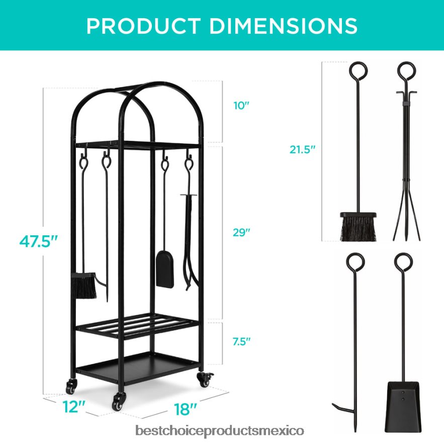 accesorio Rejilla para leña de hierro forjado de 3 niveles con juego de herramientas de 4 piezas y ruedas Best Choice Products negro X080FZ342