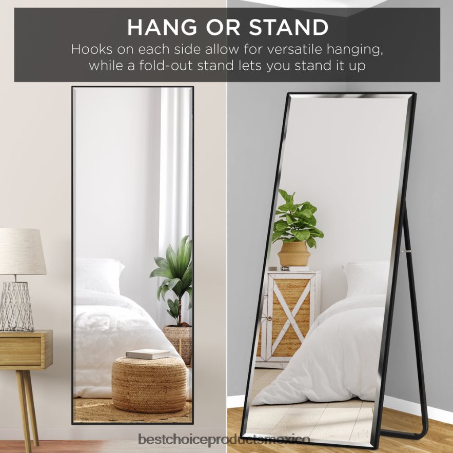 accesorio espejo grande de cuerpo entero, espejo para colgar en la pared y espejo inclinado para el piso Best Choice Products negro X080FZ650