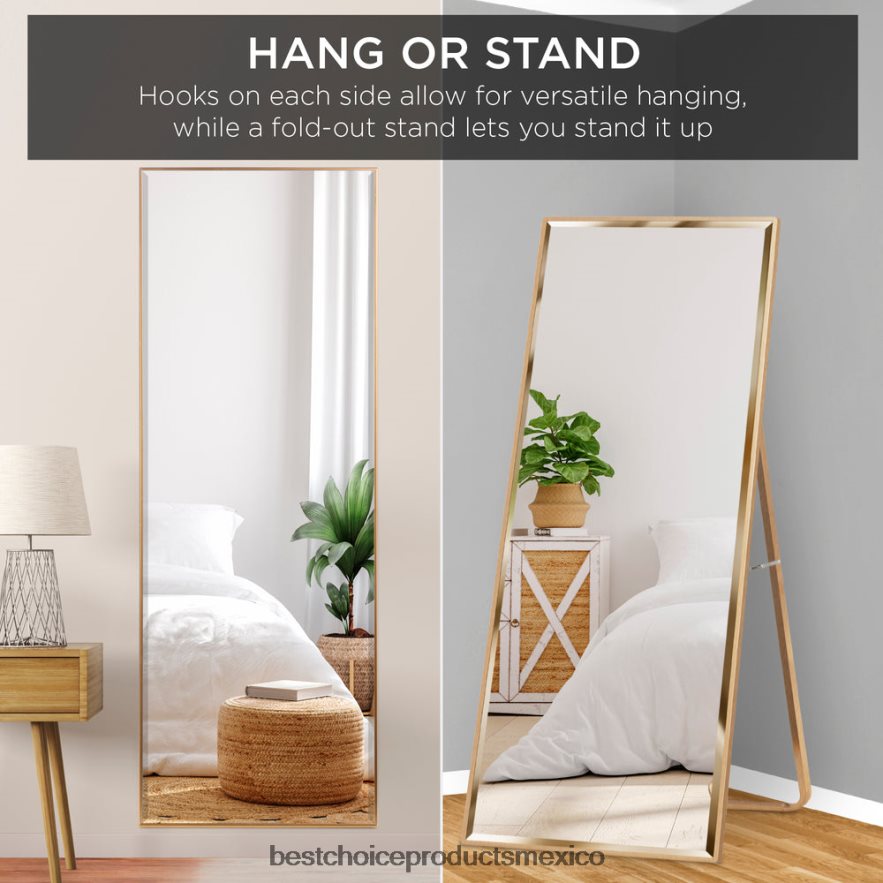 accesorio espejo grande de cuerpo entero, espejo para colgar en la pared y espejo inclinado para el piso Best Choice Products oro X080FZ651