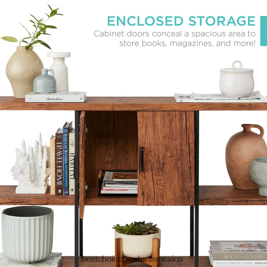 accesorio Mesa consola con estantes de 3 niveles y gabinete, patas que no rayan Best Choice Products marrón X080FZ701