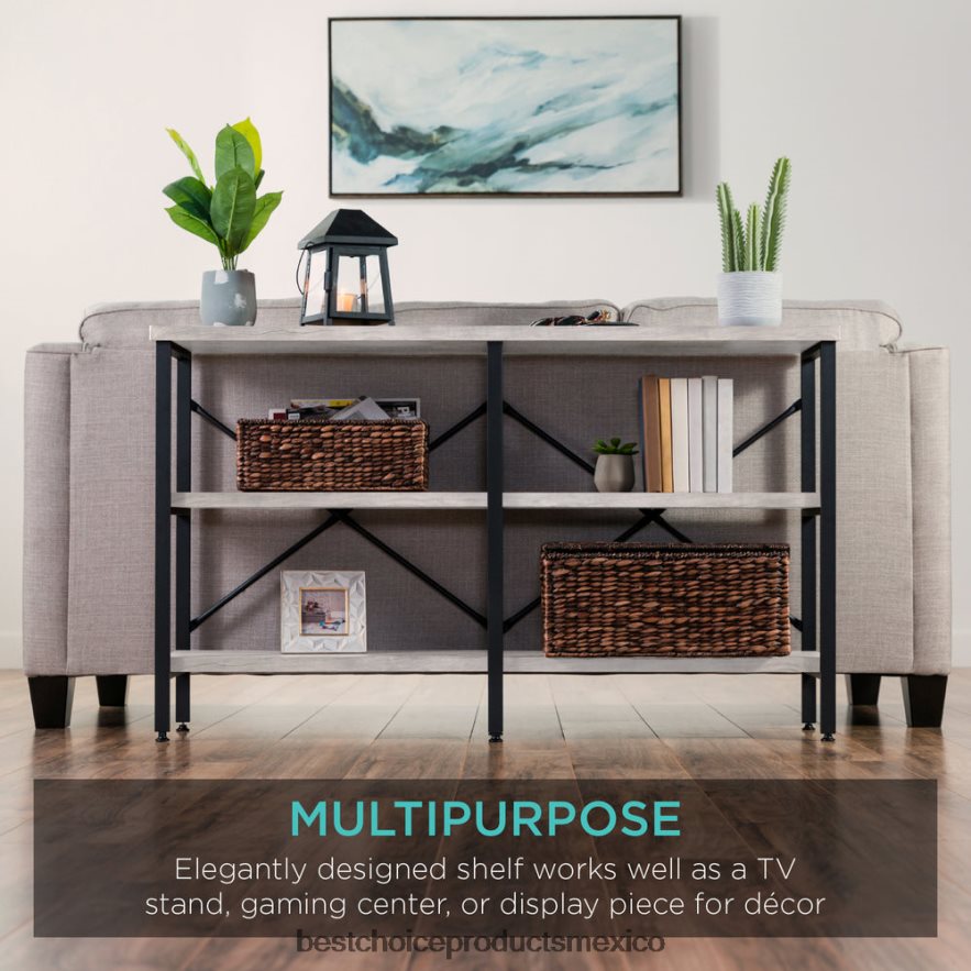accesorio Mesa consola de pasillo industrial de 3 niveles para sala de estar, entrada Best Choice Products gris X080FZ590