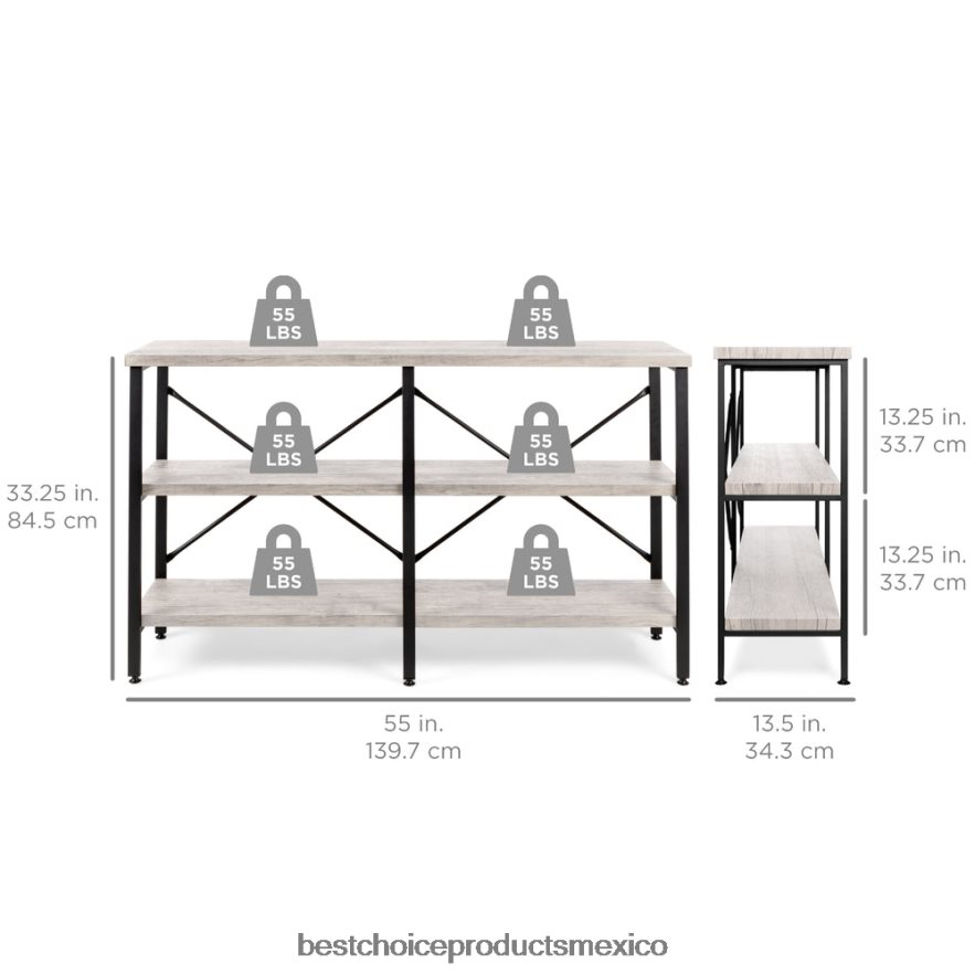accesorio Mesa consola de pasillo industrial de 3 niveles para sala de estar, entrada Best Choice Products gris X080FZ590