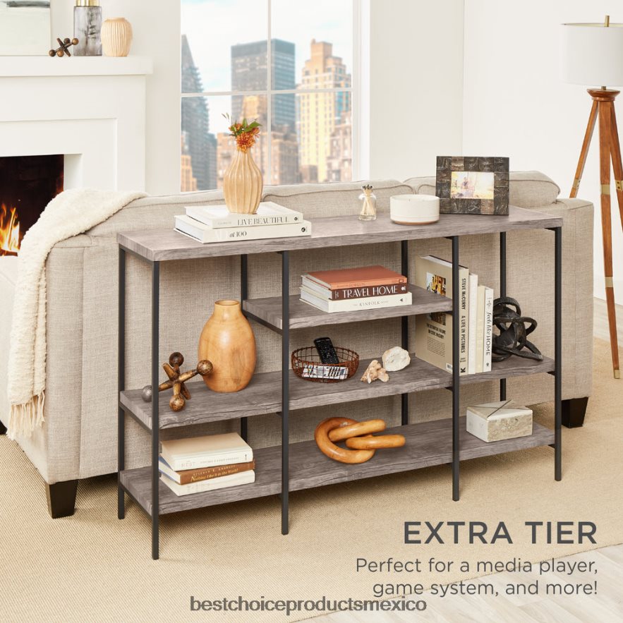 accesorio Mesa consola industrial de 4 niveles con estantes altos Best Choice Products gris X080FZ723