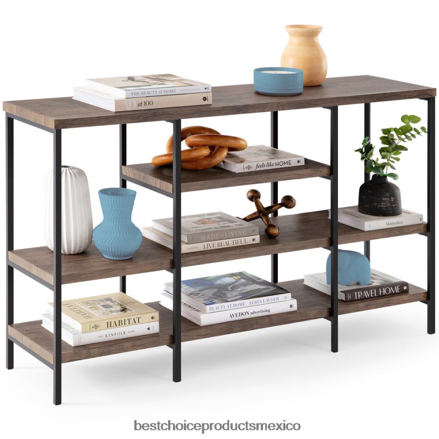 accesorio Mesa consola industrial de 4 niveles con estantes altos Best Choice Products nuez oscura X080FZ725