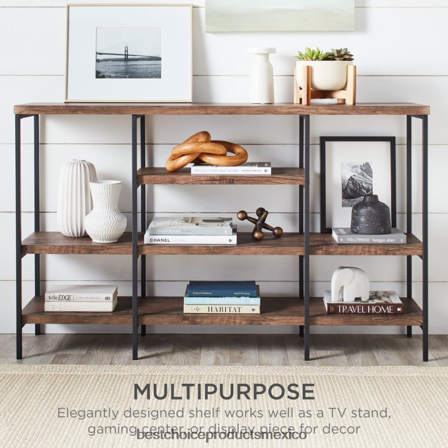 accesorio Mesa consola industrial de 4 niveles con estantes altos Best Choice Products nuez oscura X080FZ725