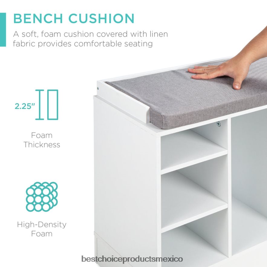 accesorio banco para guardar zapatos con asiento acolchado, 10 cubículos Best Choice Products blanco X080FZ1186
