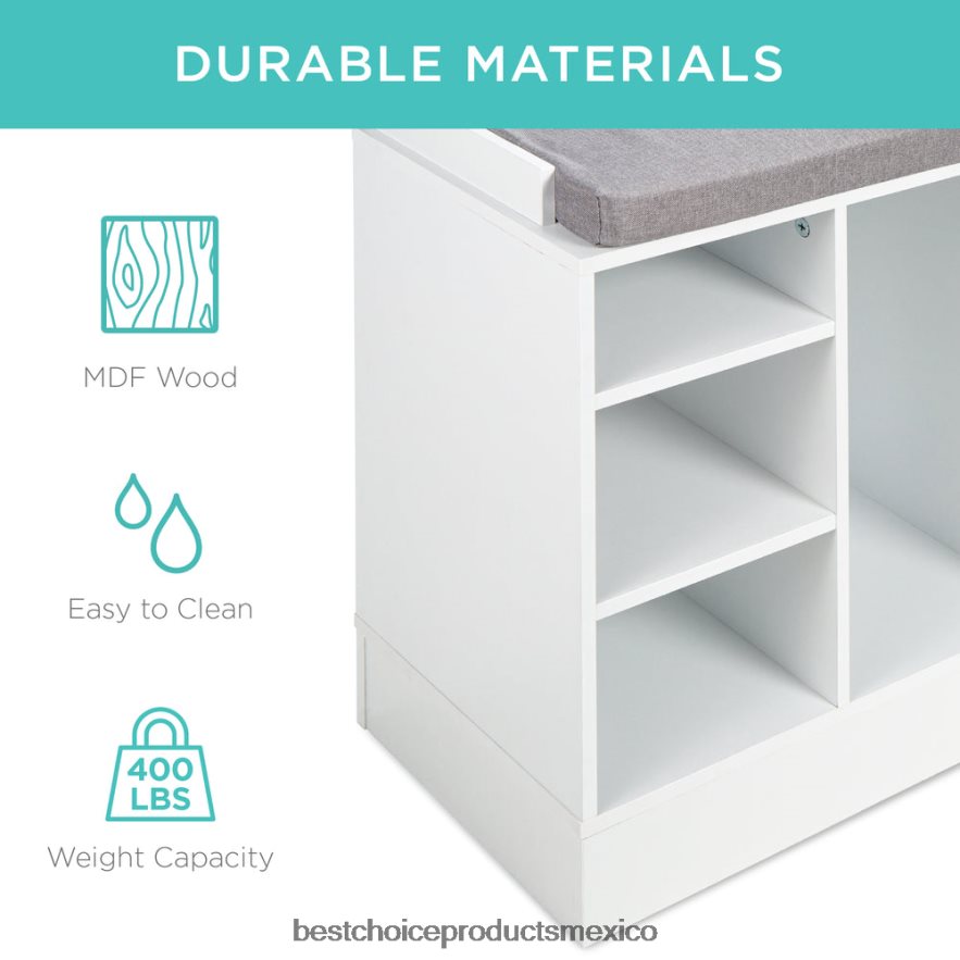 accesorio banco para guardar zapatos con asiento acolchado, 10 cubículos Best Choice Products blanco X080FZ1186