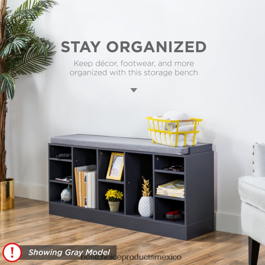 accesorio banco para guardar zapatos con asiento acolchado, 10 cubículos Best Choice Products blanco X080FZ1186