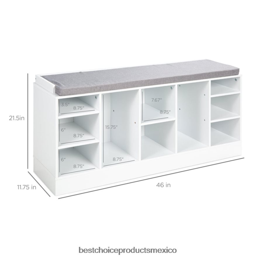 accesorio banco para guardar zapatos con asiento acolchado, 10 cubículos Best Choice Products blanco X080FZ1186