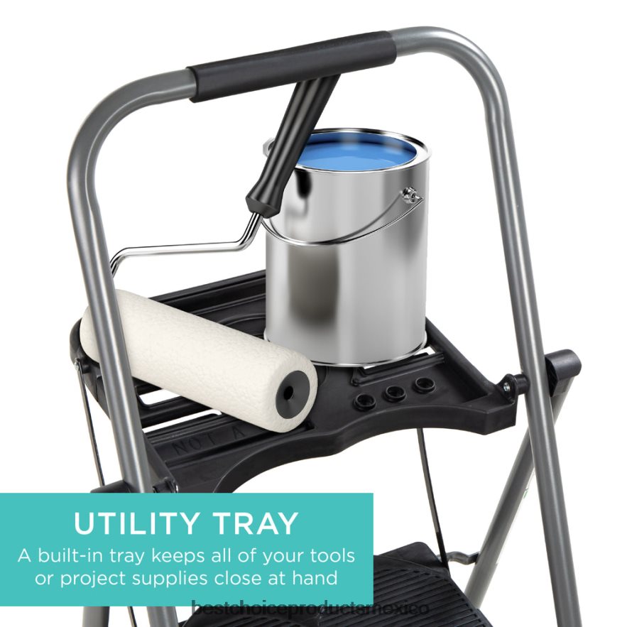accesorio Escalera de acero plegable de 3 escalones con bandeja para uso general, asidero, capacidad de 330 lb Best Choice Products negro X080FZ1205