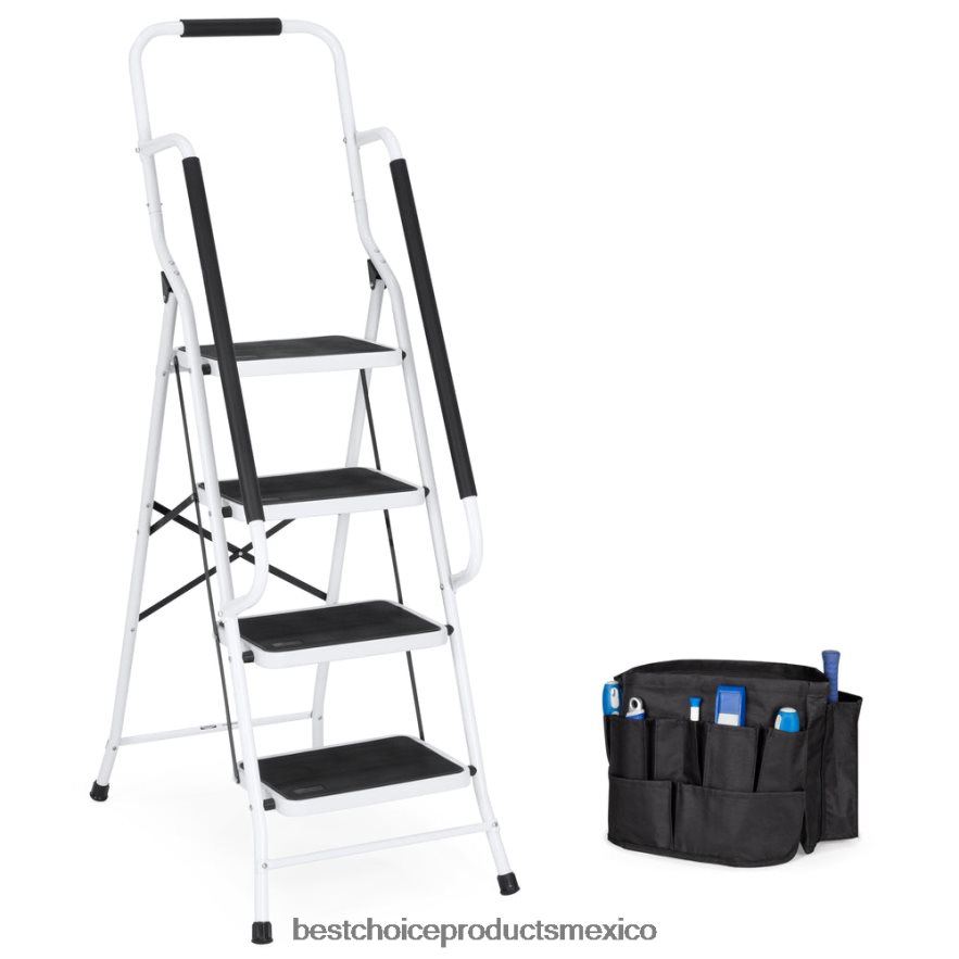 accesorio Escalera plegable portátil de 4 escalones con pasamanos y bolsa de herramientas acoplable Best Choice Products blanco X080FZ357