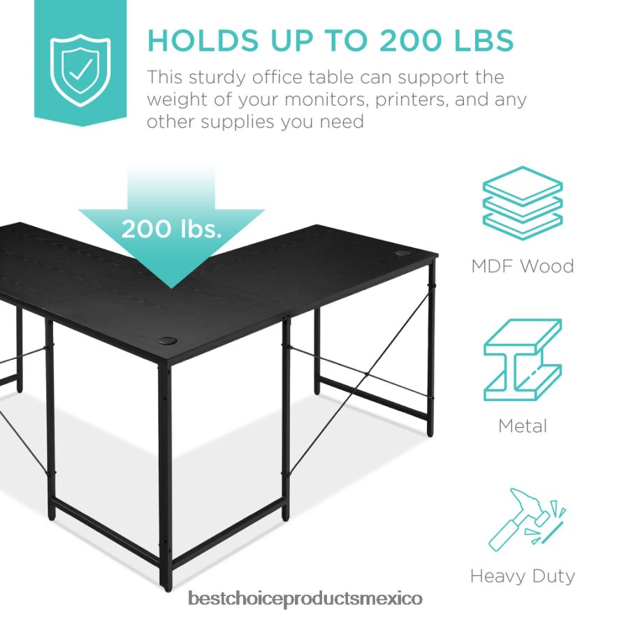 accesorio Escritorio de oficina modular en forma de L con configuración personalizable Best Choice Products negro X080FZ1229