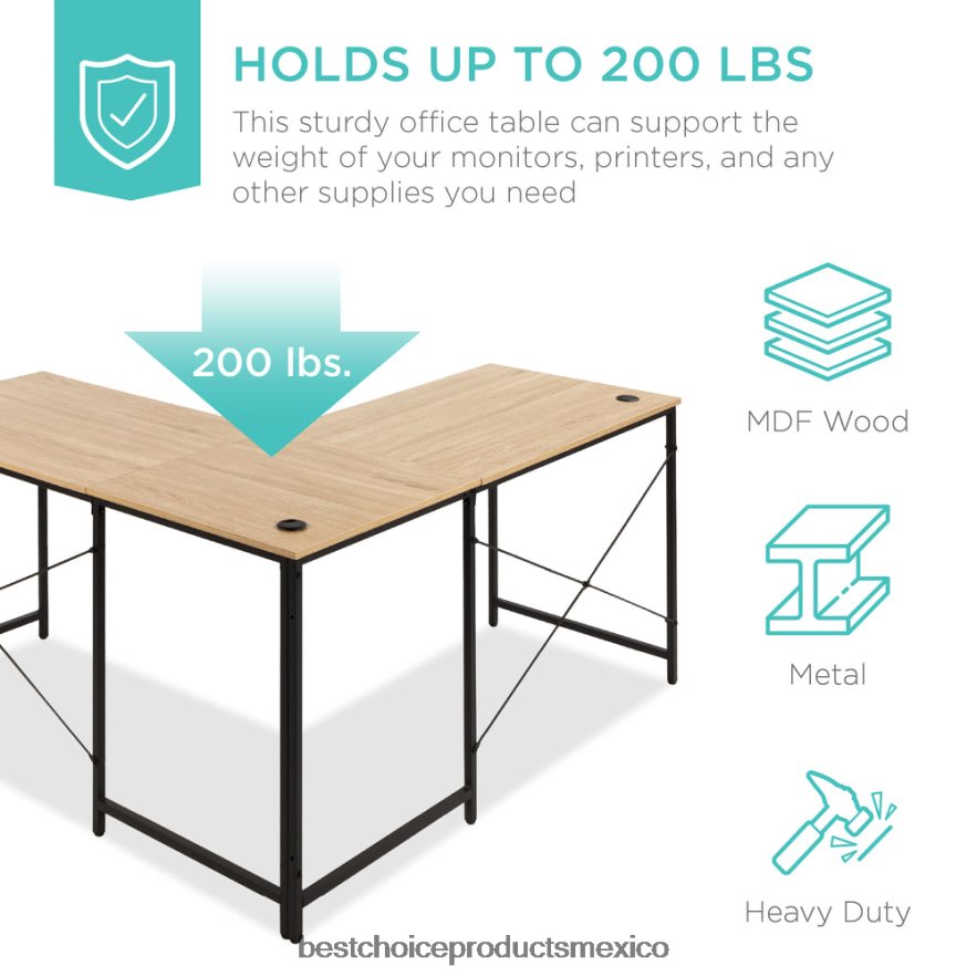 accesorio Escritorio de oficina modular en forma de L con configuración personalizable Best Choice Products roble/negro X080FZ1228