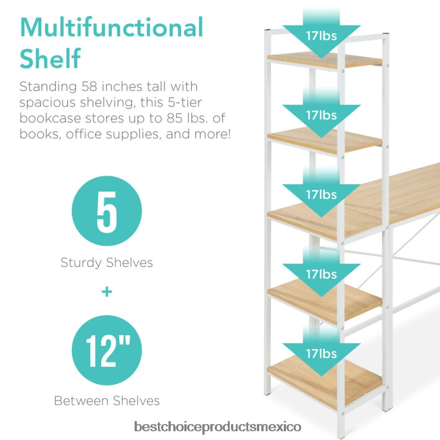 accesorio Escritorio para computadora en forma de L, estación de trabajo de estudio con estantería de almacenamiento abierta de 5 niveles Best Choice Products roble blanco X080FZ649