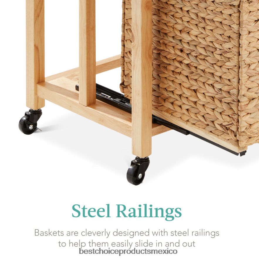 accesorio Archivador vertical con ruedas con estructura de madera de caucho y ruedas con bloqueo Best Choice Products natural X080FZ392